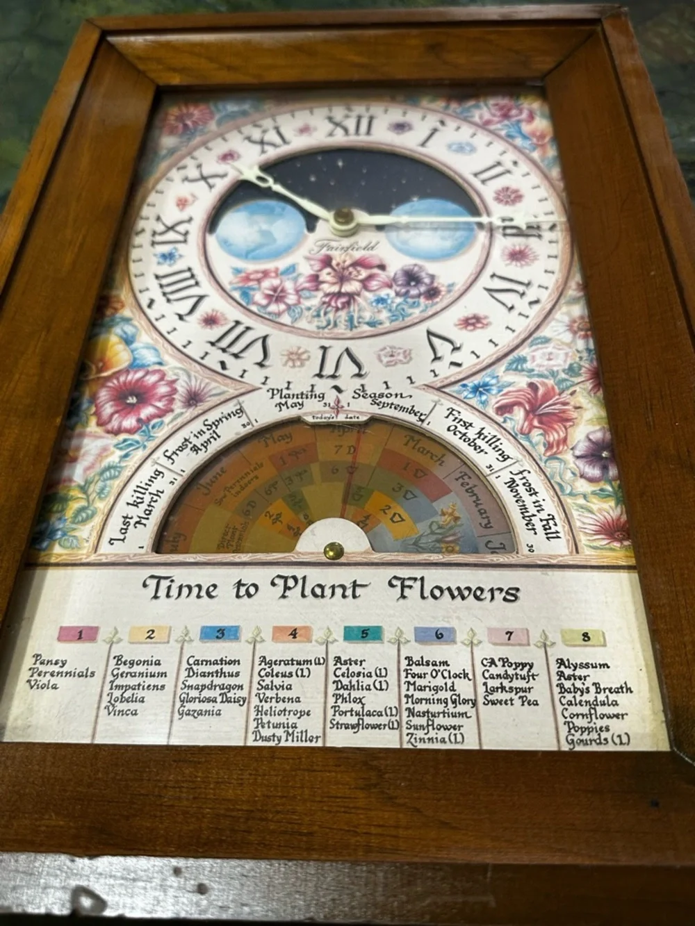 70’s FAIRFIELD Farmers Almanac Moon dial gardeners Clock Movement for Home Decor